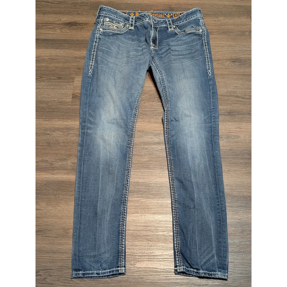Rock Revival Betty Easy Skinny Jeans Womens 31 Medium Wash Embellished Y2K Denim